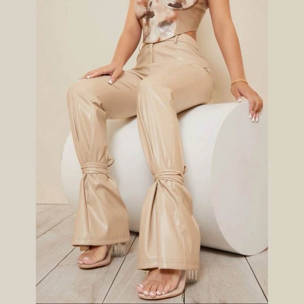 Knotted hem leather pants